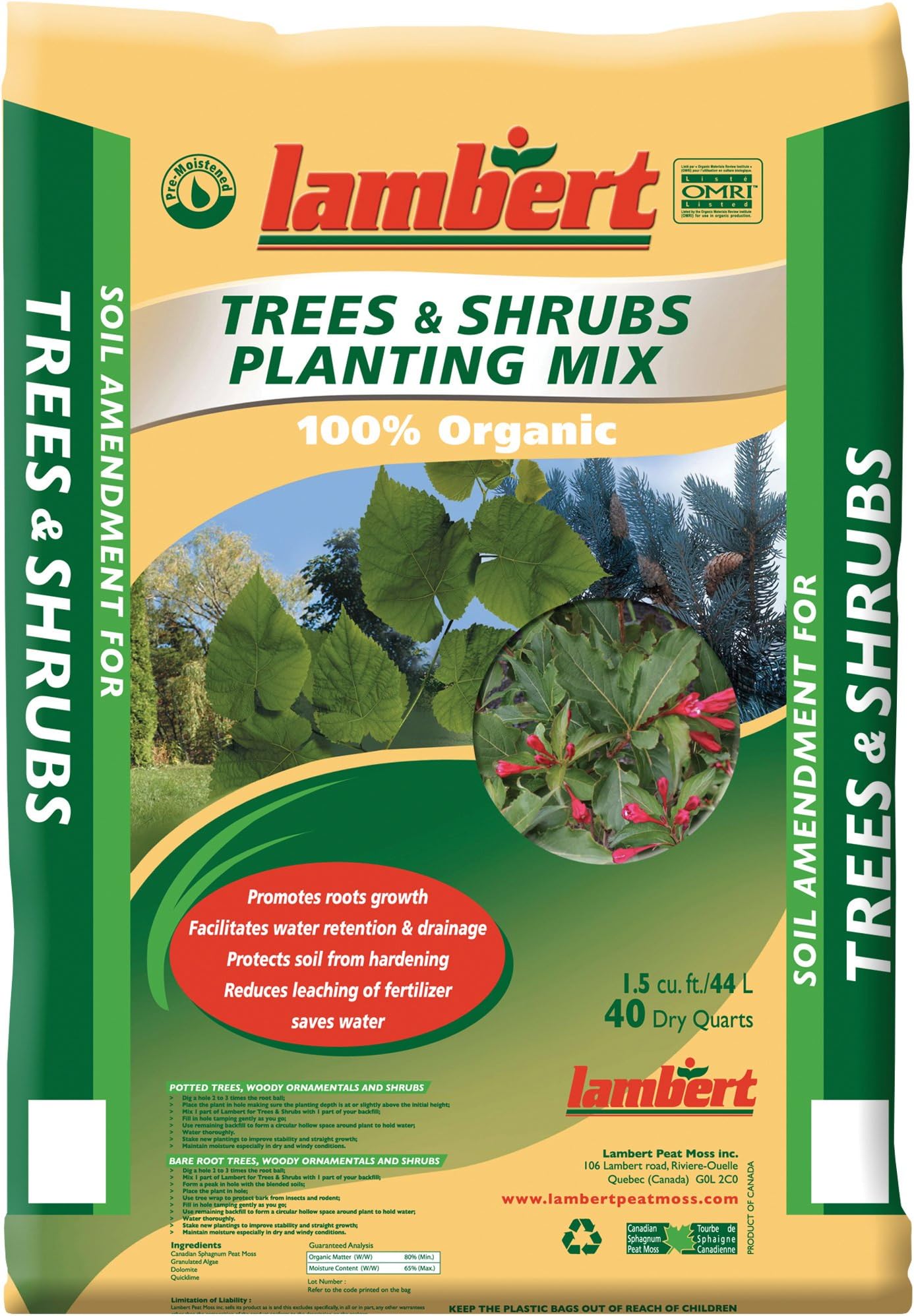 Lambert Peat Moss Organic Tree and Shrubs Planting Mix, 40-Quart