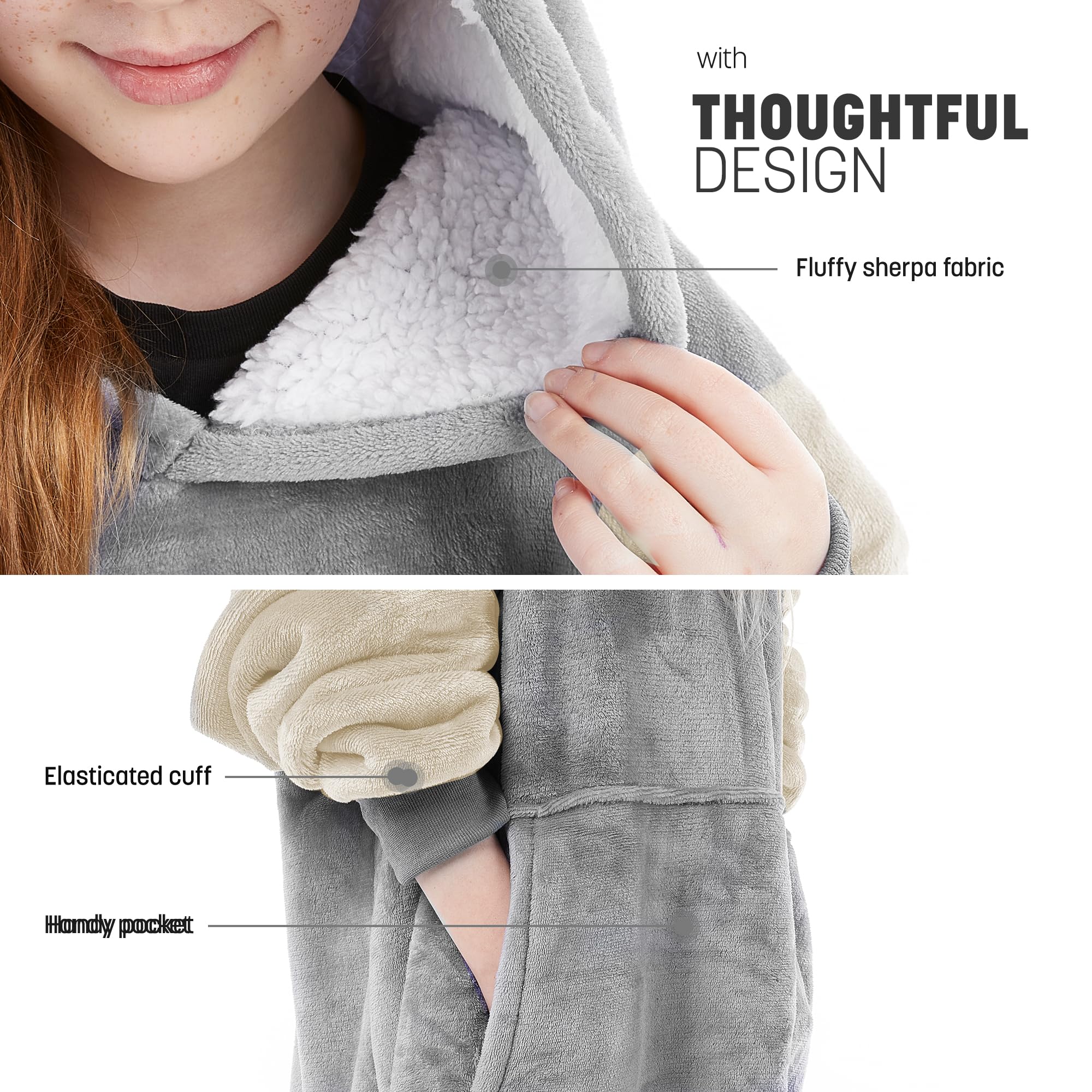 KEPLIN Oversized Blanket Hoodie, Thermal & Soft Hoodie Blanket with Sherpa Lining, Large Pocket & Elasticated Cuff Sleeves - Image 4