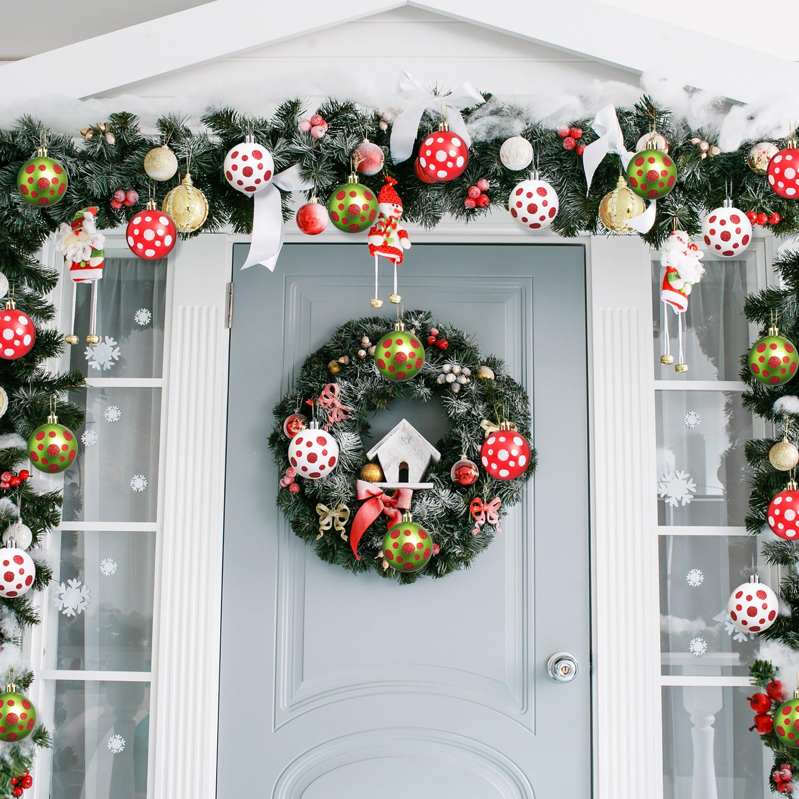 24 esferas de Navidad, adornos rojos y verdes para árbol de Navidad, adornos de 2.36 pulgadas con purpurina de lunares, adornos colgantes para decoración de árbol de Navidad, fiestas de