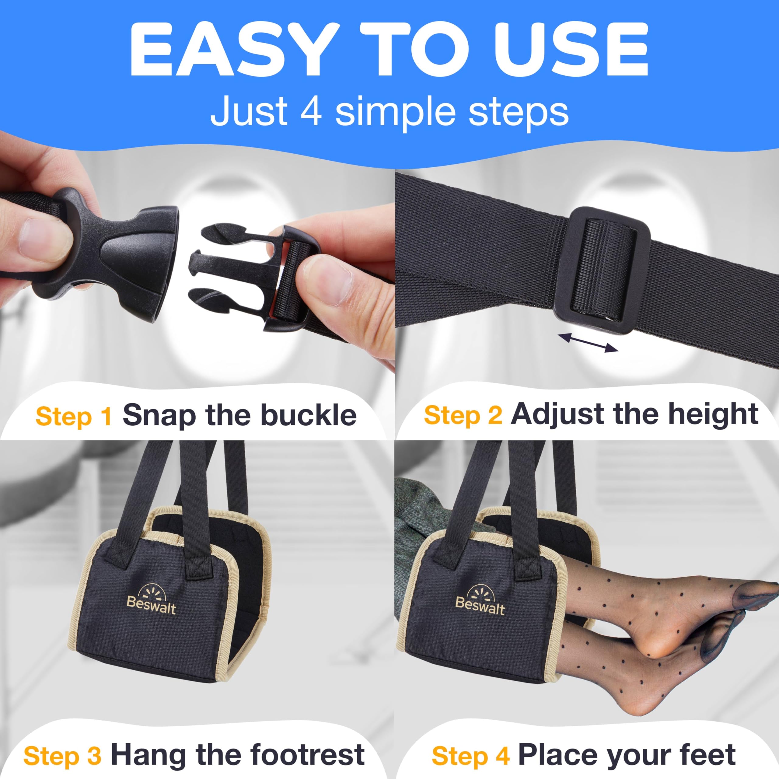 Portable Foot Rest Hammock for Travel with Memory Foam Hardboard for No Feet or Leg Clashing - Long — view 4