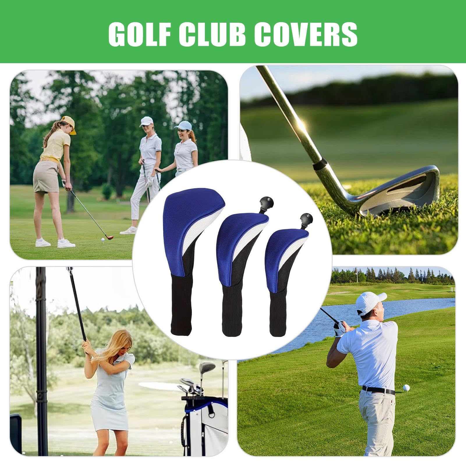 Juego de fundas protectoras para palos de golf, 3 piezas, diseño de cuello largo, para competición, viajes y entrenamiento al aire libre