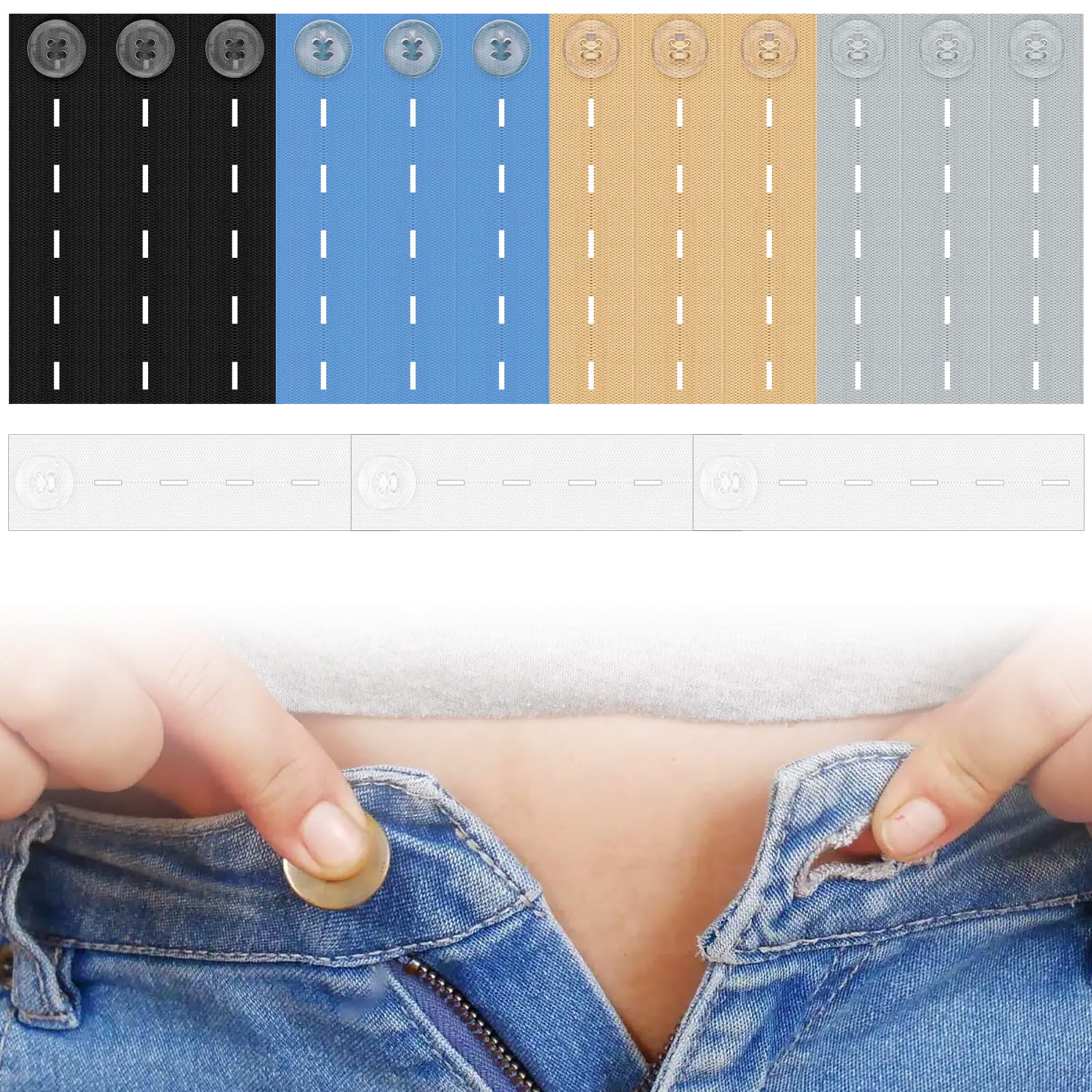 15 PCS Elastic Waist Extenders - Adjustable Button Expander Maternity Pants Extender Elastic Adjustable Waistband Button Extenders for