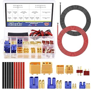 Glarks 59Pcs XT60/XT90/EC3/EC5 / T-Plug Deans 3.5mm Banana Plug Male Femalel Connectors Adapter with Heat Shrink Tubing and 14 Gauge Silicone Wire for RC ESC Lipo Battery Motor