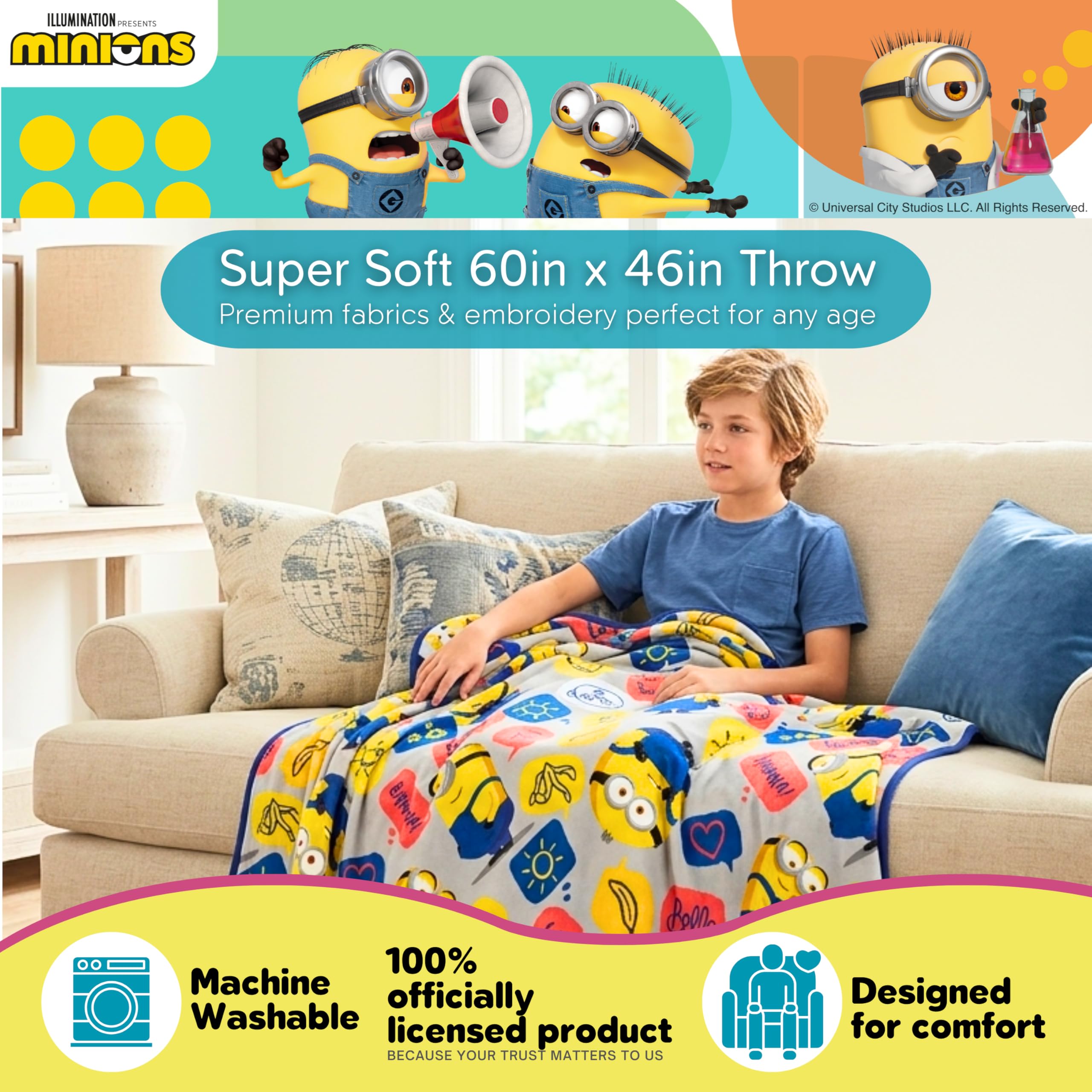 Franco Coperta in peluche super morbida, 117 x 152 cm, Minions aus Ich - Semplicemente incorreggibile