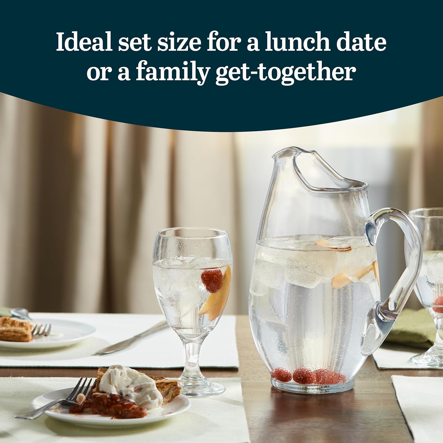 Libbey Carolina Entertaining Set with 6 Glass Goblets and Large Glass Pitcher, Clear, Elegant Water Goblets, Modern Lemonade Jar for Casual Gatherings