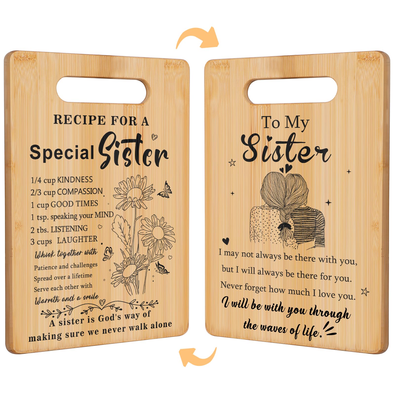 Christmas Gifts for Sister, Sister Birthday Gifts from Sisters - Unique Engraved Cutting Board Decorations Present, Best Friendship Soul Gifts for Women Bestie Friend