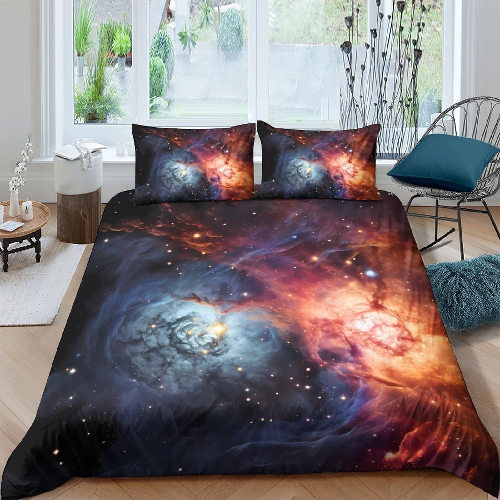 Ctjqhvkz Style-3 3D Printed Galaxy Starry Sky Fitted Sheet Microfiber Soft Cosmic Nebula Bed Cover For Bedroom Dorm Decor Single（135X200cm）