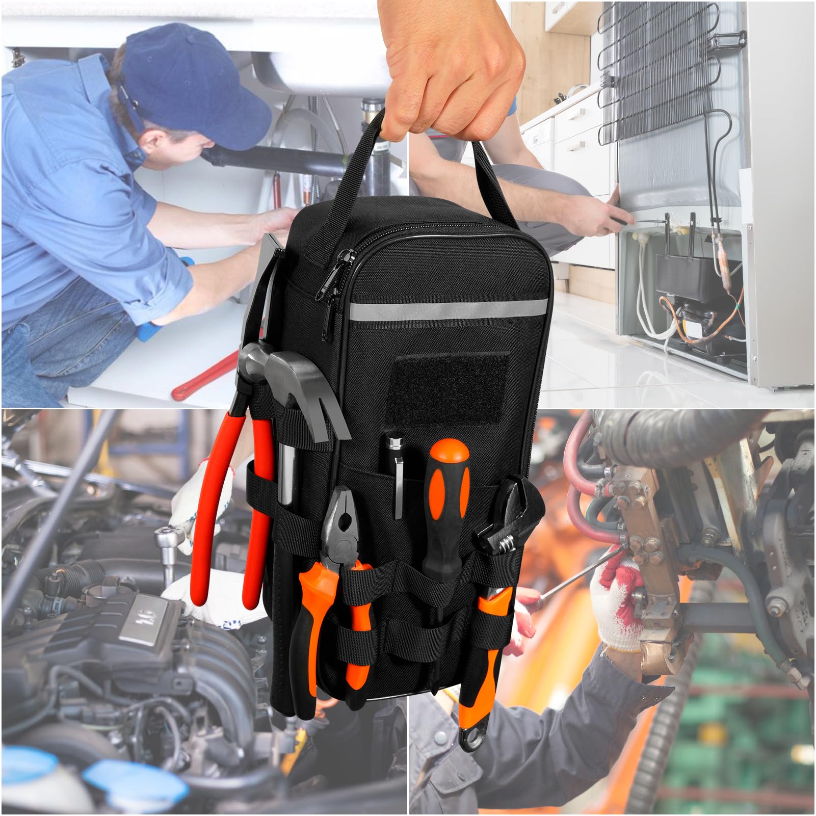 KENOBE Heavy Duty Small Tool Bag with Carabiner, Portable Utility Organizer Case with Handle - Image 2