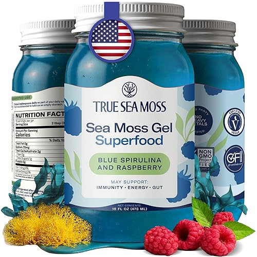 TrueSeaMoss Sea Moss Gel – Made in USA – Wildcrafted Seamoss, Fresh Fruits & Sea Vegetables – Blue Spirulina, Pack of 1 (Labels may Vary)