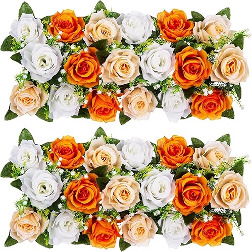 BLOSMON Flores artificiales, centros de mesa de boda, flores falsas, 6 piezas de arreglo floral de seda naranja, camino de mesa de comedor, flor de