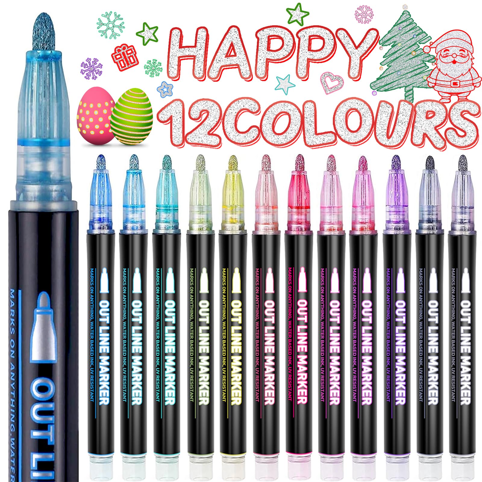 Lenski Valentines Gifts for Kids, 12 Glitter Pens Outline Marker Pens, Gift for 4-13 Year Old Gifts for Teenage Girls Birthday Presents, Colouring Pens