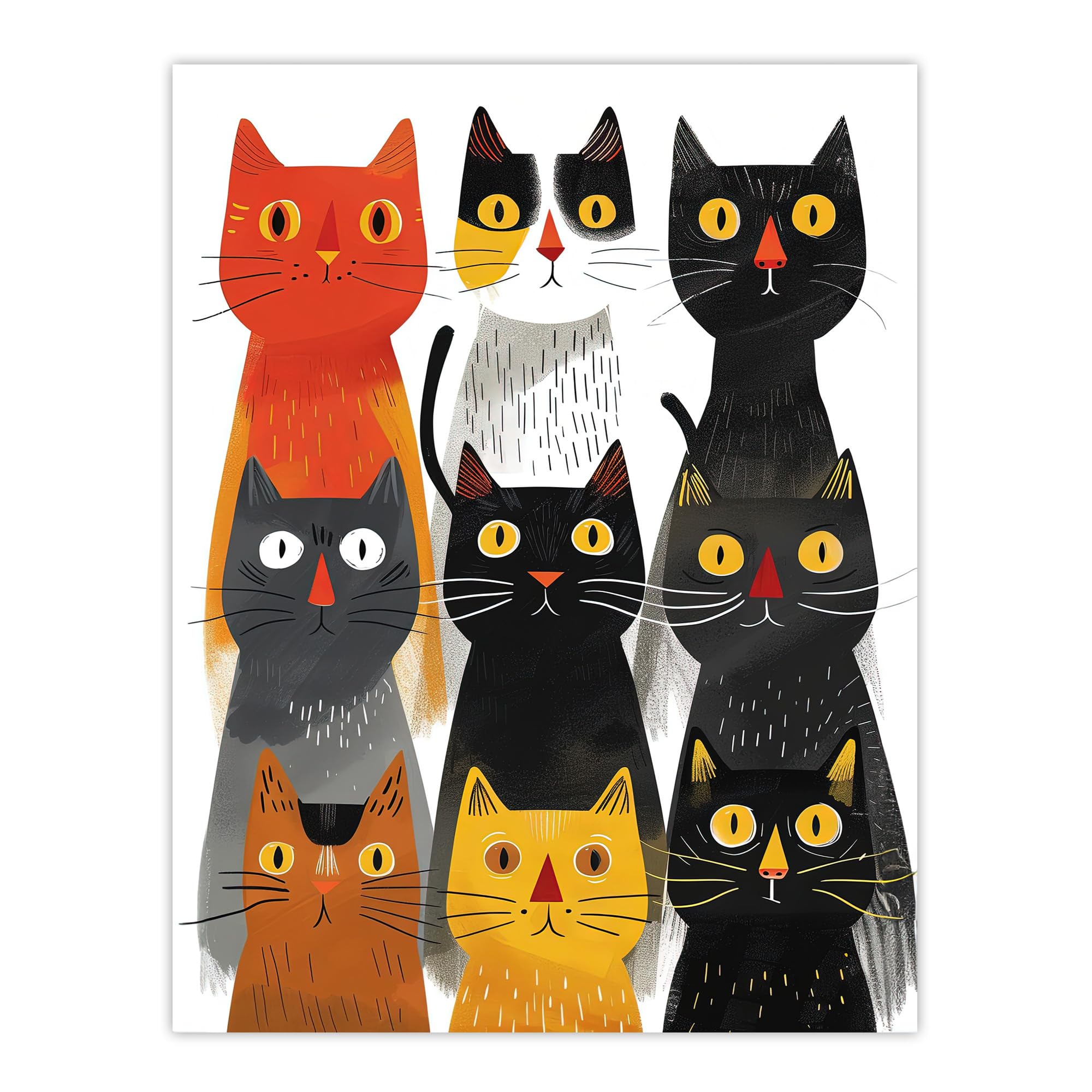 Artery8 Unframed 12X16" Nine Cats 9 Quirky Fun Animals Cat Lover For Living Room Unframed Wall Art Print Poster Home Decor
