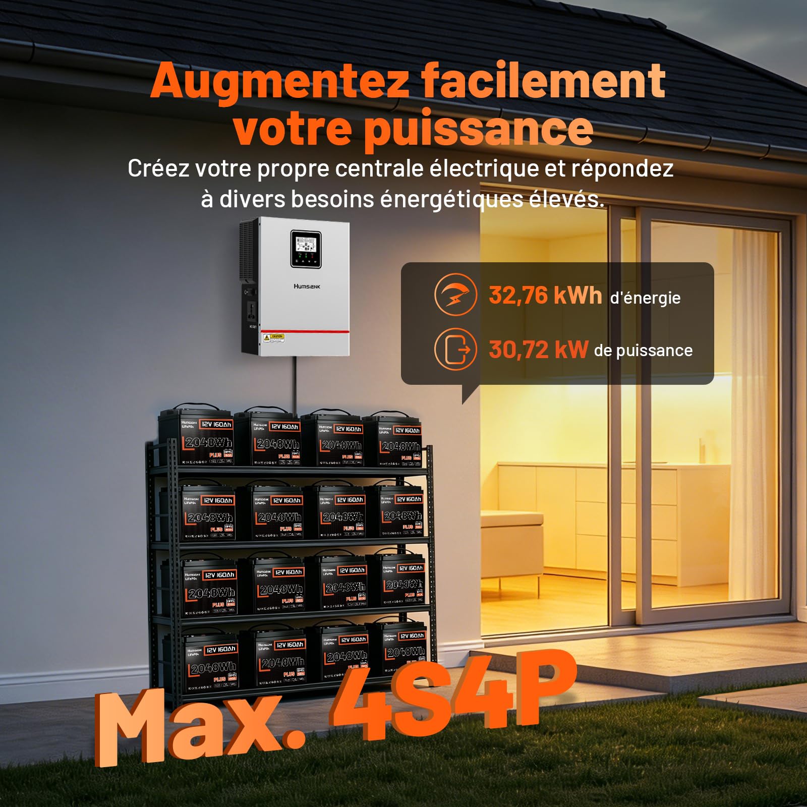 Batterie LiFePO4 160 Ah Plus HumsiENK – Batterie Lithium 12 V Haute Performance, 2048 Wh, BMS Intelligent, IP65, Compatible RV/Solaire/Bateaux – Version Ultra de la Batterie LiFePO4 12 V 160 Ah