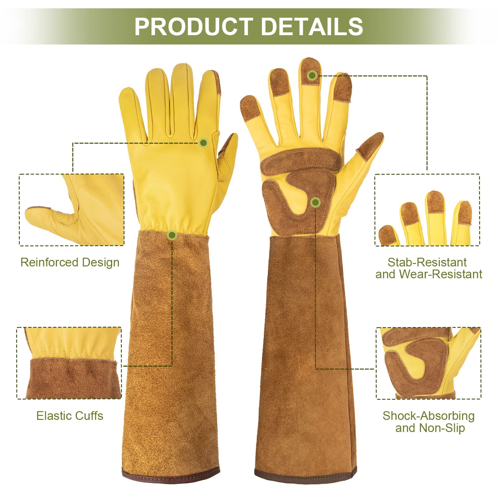 Lange Gartenhandschuhe Herren Damen Rindsleder Rosen Gartenhandschuhe XL (1 Paar)