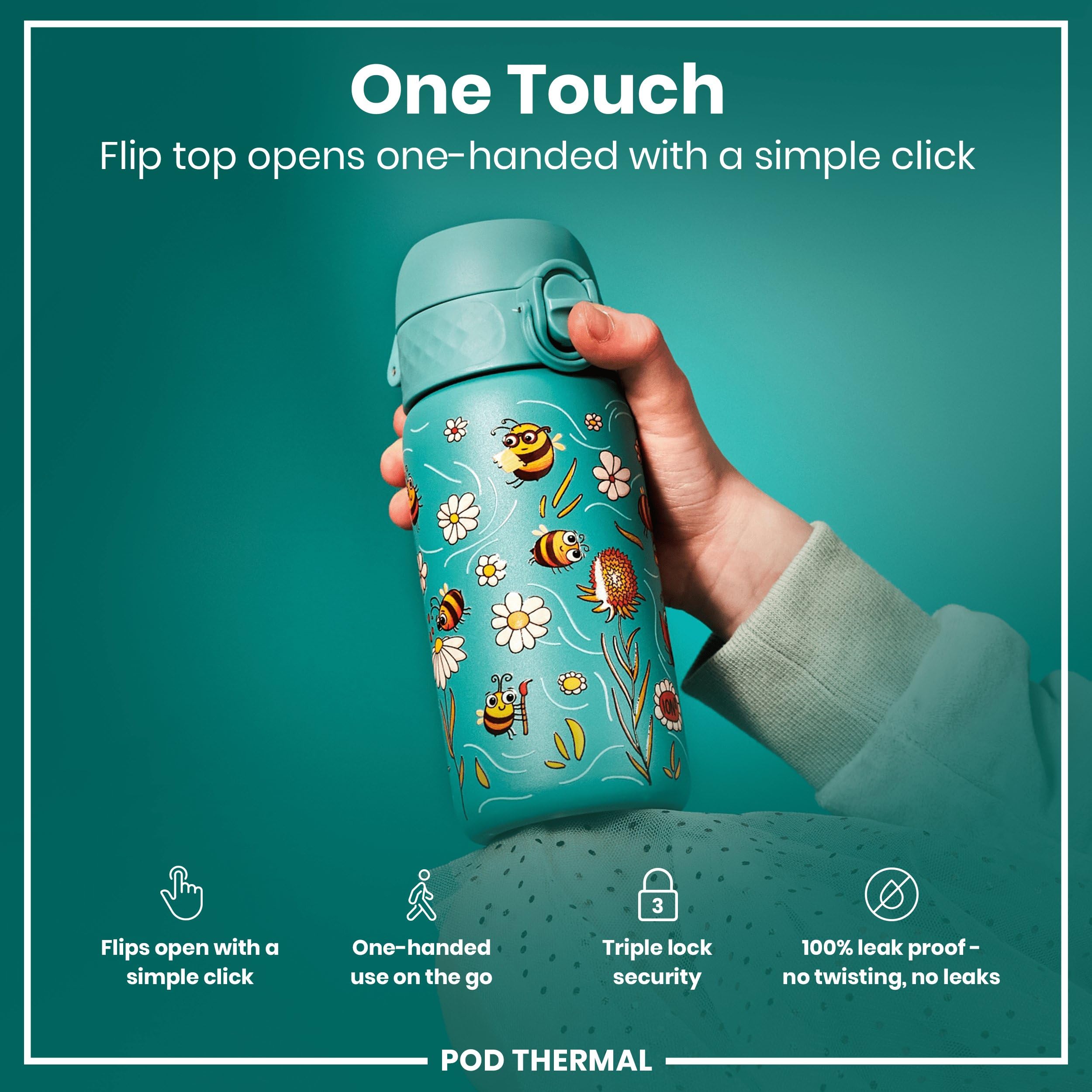 ION8 Vacuum Insulated Steel Water Bottle, 320 ml/11 oz, Leak Proof, Easy to Open, Secure Lock, Dishwasher Safe, Carry Handle - Image 3