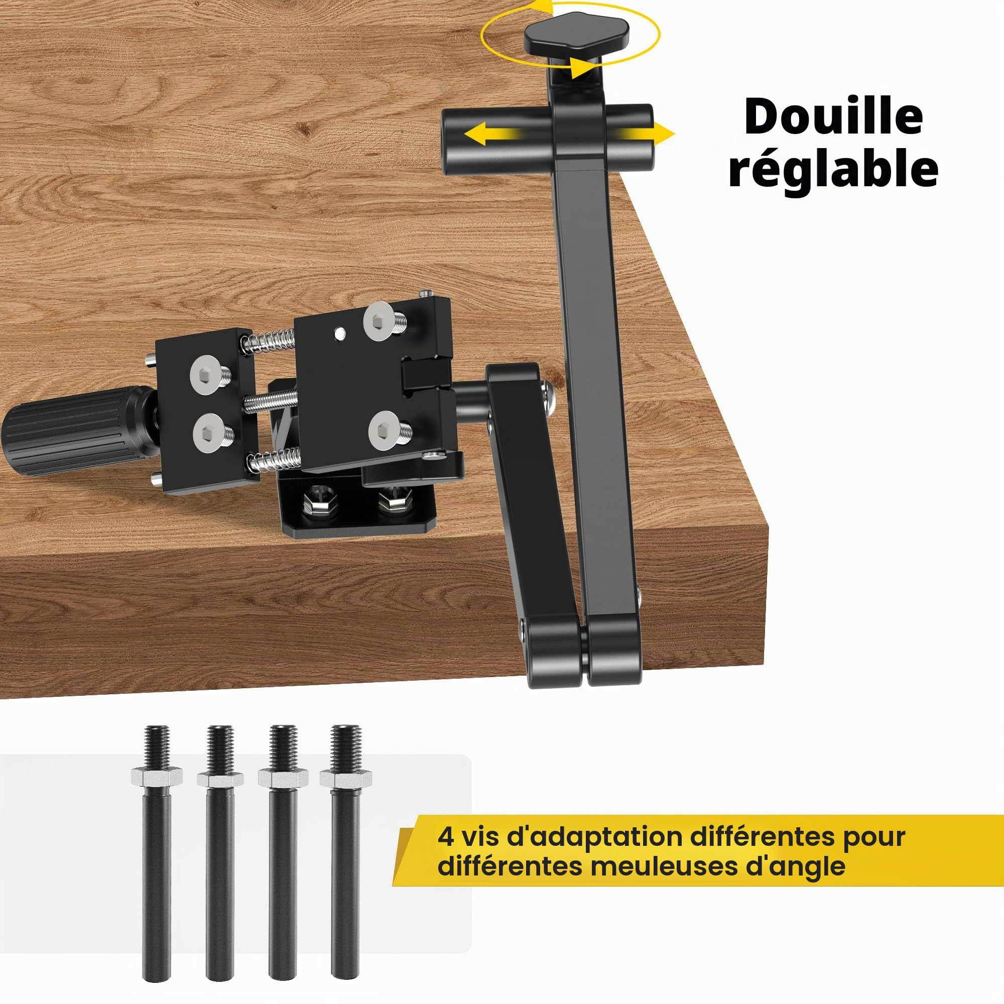 Affûteur de Lame de Tondeuse à Gazon 15° à 45°, modèle amélioré, Cadre réglable avec roulement à Billes, poignée pour Lames Droites et gauches, Compatible avec meuleuse d'angle, Noir