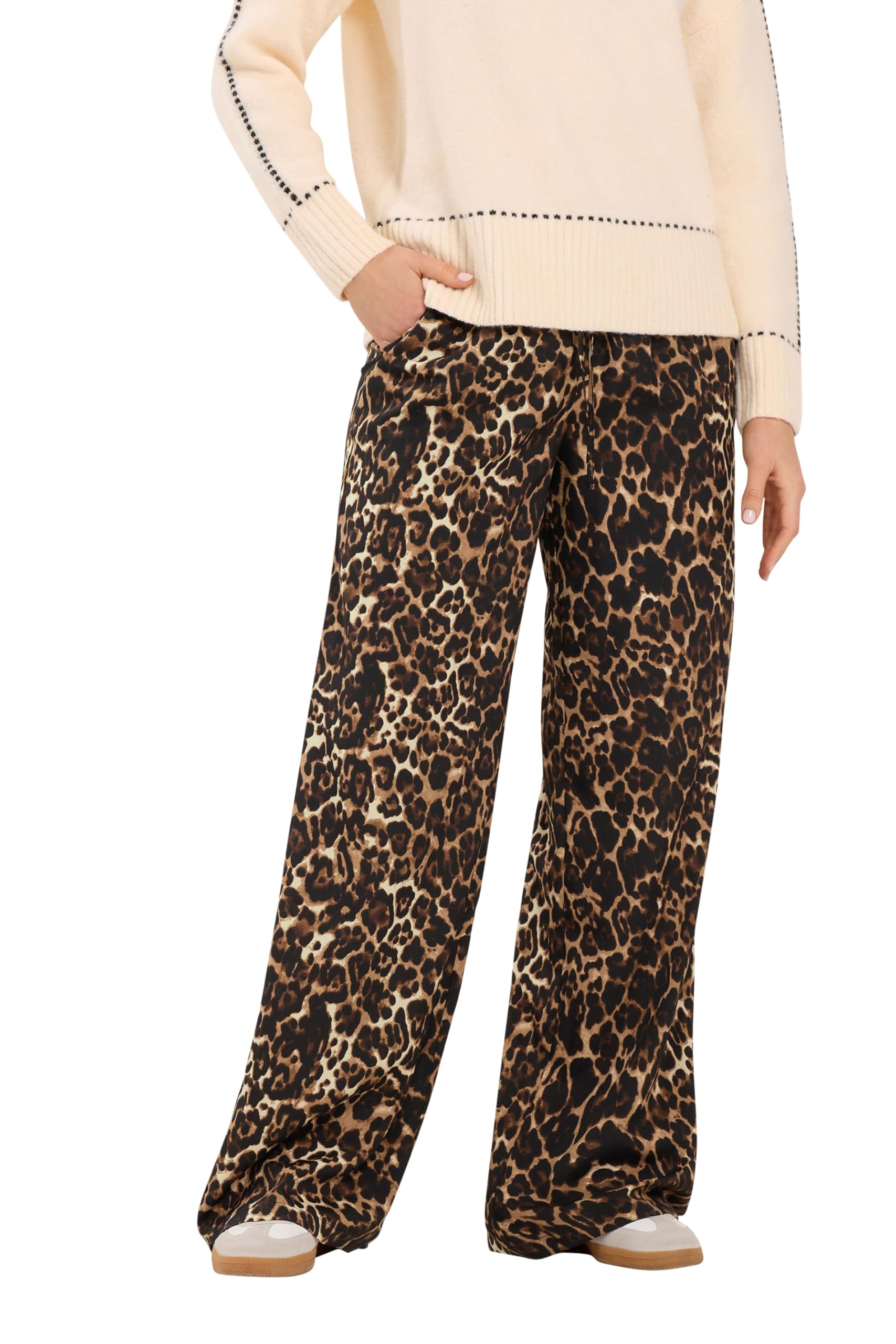 Long Tall Sally Women's Brown Tall Leopard Wide Leg Trousers In | : Large