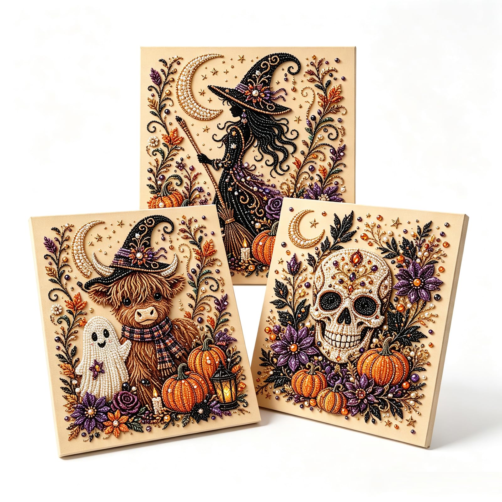 3Pcs Halloween Pearl DIY Art Kit, Pearl Art Kits for Adults Halloween Ghost