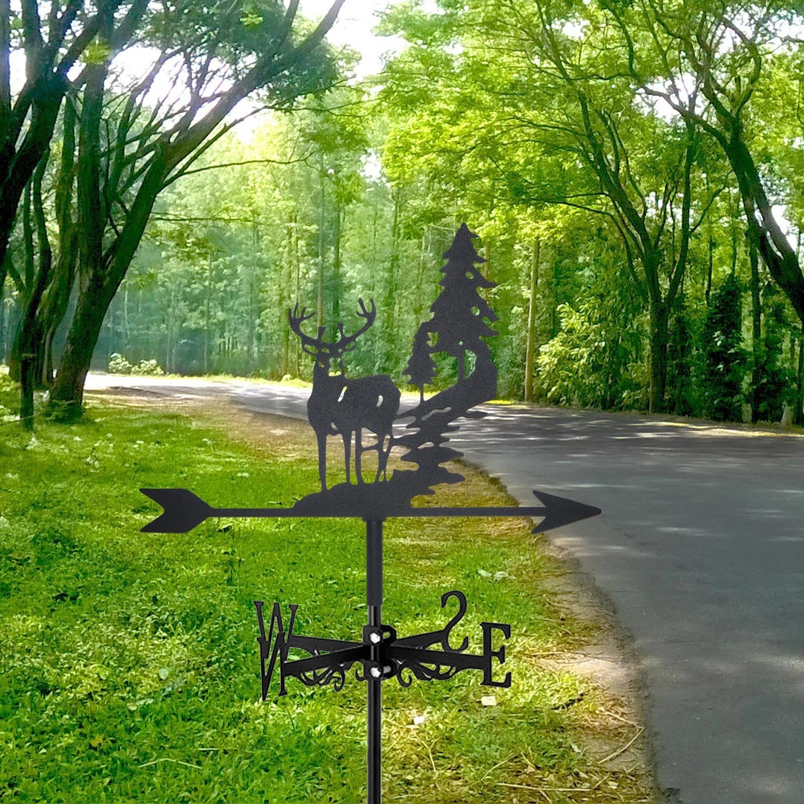 Girouette en métal noir en forme d'élan - Décoration extérieure - Jardin pour toit et cour