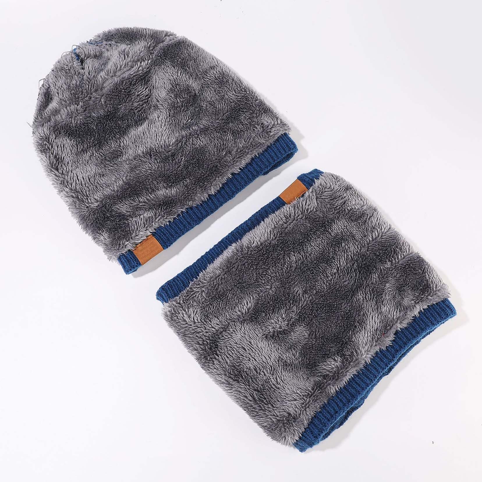 Herren- und Damen-Hut-Schal-und-Handschuh-Set, winterliche thermische Strick-Fleece gefütterte Mütze, Schneehalswärmer und Touchscreen-Handschuhe, wärmende Accessoires