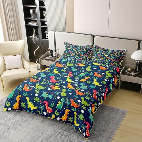 Miniatura 2 de Juego de ropa de cama 100% algodón de dibujos animados de dinosaurio para niños, animales de la selva antigua, funda de edredón para decoración de