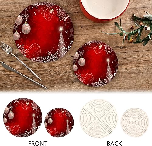Miniatura 4 de ALAZA Juego de salvamanteles de Navidad rojos brillantes, juego de soportes para ollas calientes de algodón, posavasos de granja, almohadillas