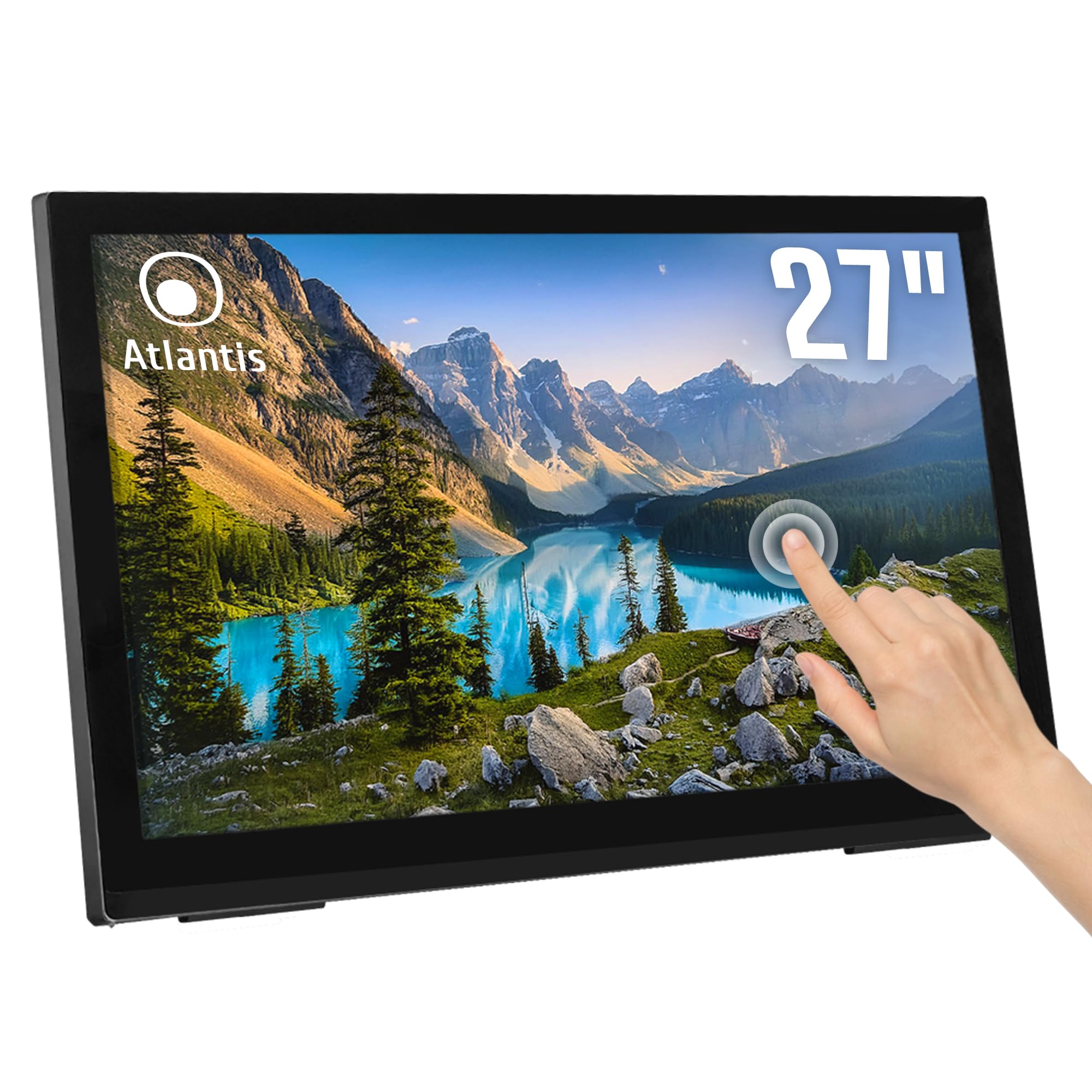 Atlantis Monitor Touch 27 pollici Full HD a 10 tocchi, vetro 7H | 1920x1080 HDMI/VGA/DP, inclinazione 15°-50°, contrasto 1000:1, angolo 178°, VESA 100, cod. A05-T27A-VHDM