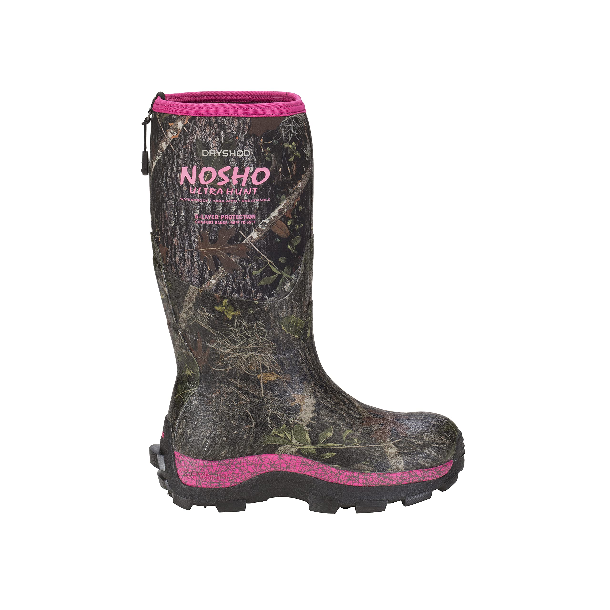 Dryshod Womens NoSho Ultra Hunt Cold-Conditions Hunting Boot, Camo/Pink, 8