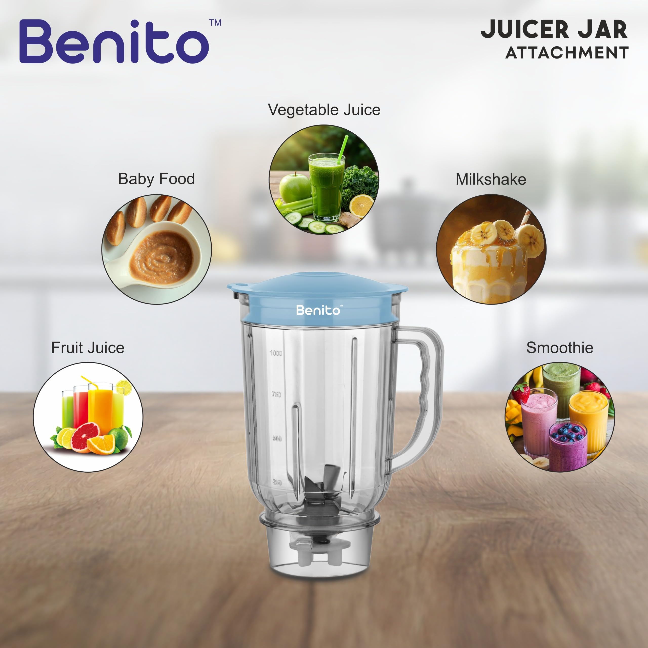 Benito Crystal Transparent Polycarbonate Juicer Jar (1L) for Mixer Grinder – Compatible with 4-Teeth Coupler & Dual Locking System — Amazon image 8