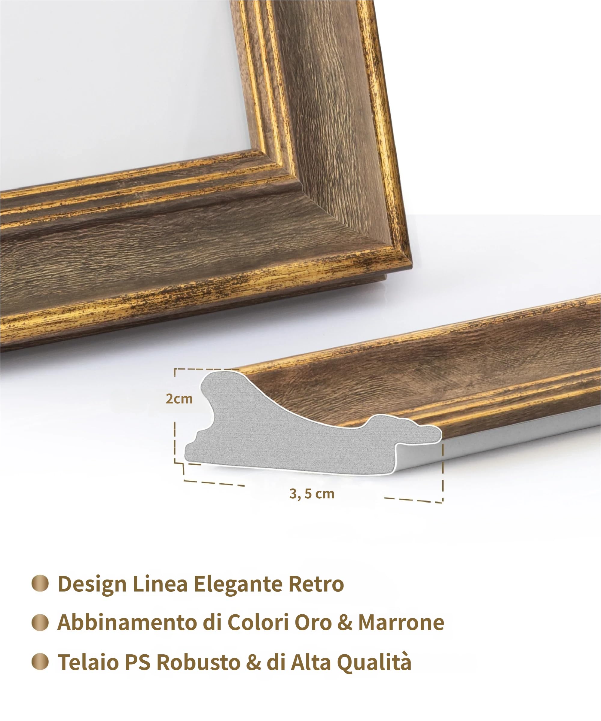 Cornice Foto Vintage 20x25 Cm In Legno Anticato E Oro, Con Vetro HD, Da Parete O Scrivania - Regalo Perfetto Per Donne