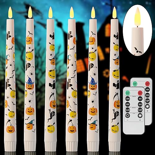Velas de Halloween con calabaza, murciélago, fantasma, velas cónicas sin llama de cera real de 9.6 pulgadas con control remoto y temporizador,