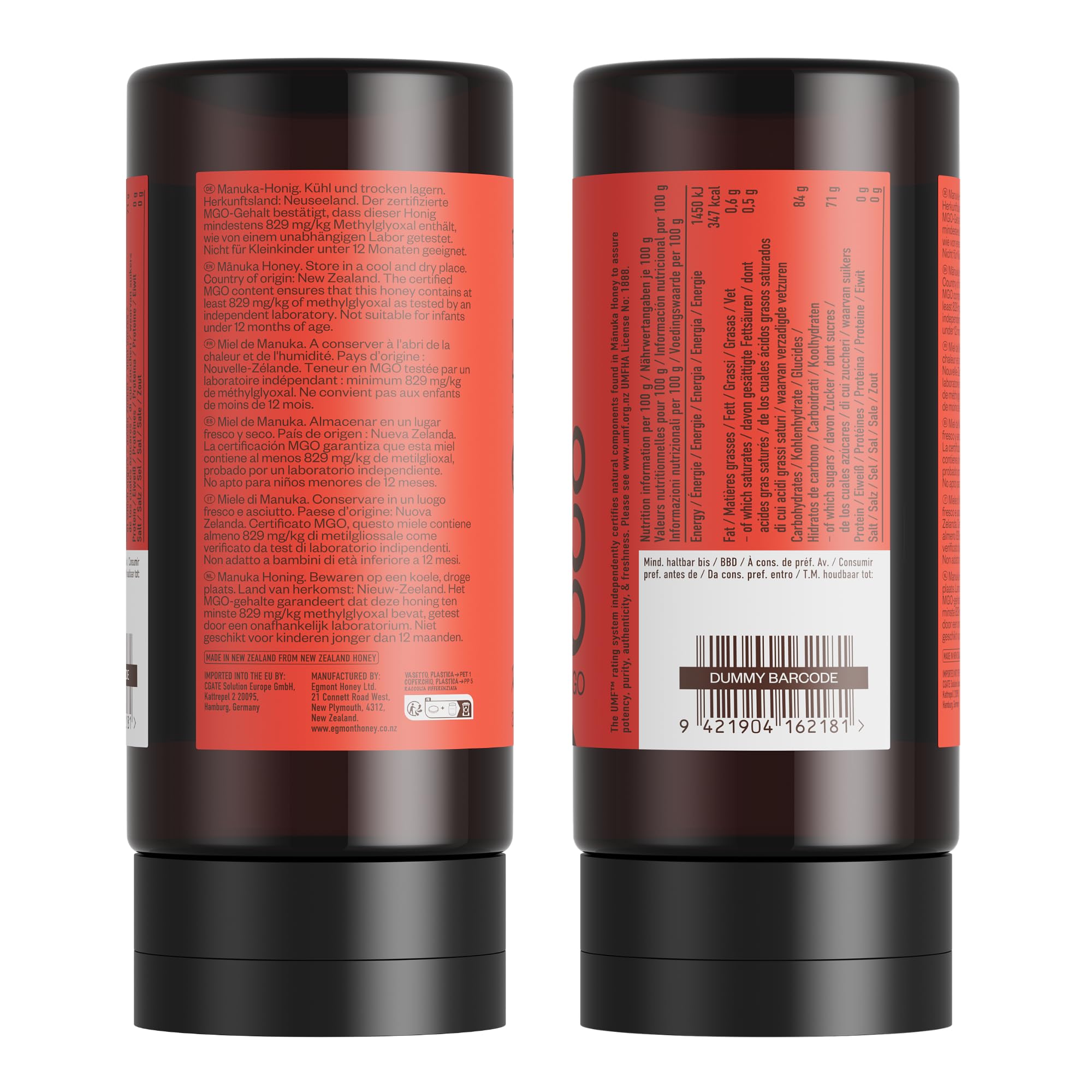 Egmont Honey Manuka-Honig MGO 829+, UMF 20+ aus Neuseeland (350 g) | Quetschtube | Roh & Nicht Pasteurisiert | Monofloral | Rückverfolgbar vom Bienenstock bis ins Glas | Nachhaltig hergestellt