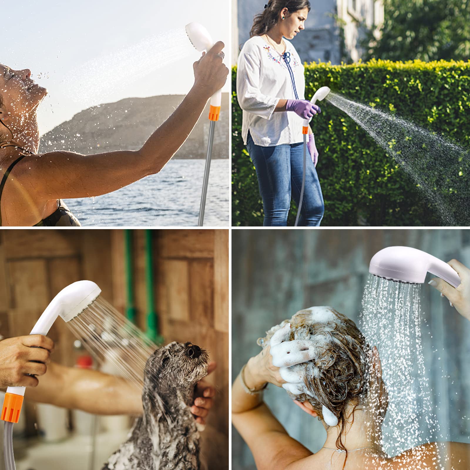 Duschkopf, manueller Duschkopf Wasserdruck und ergonomischer Griff, einfacher Druckduschkopf, große Wasserabgabe, Sturzfestigkeit, geeignet für Haus und Außenbereich (weiß)