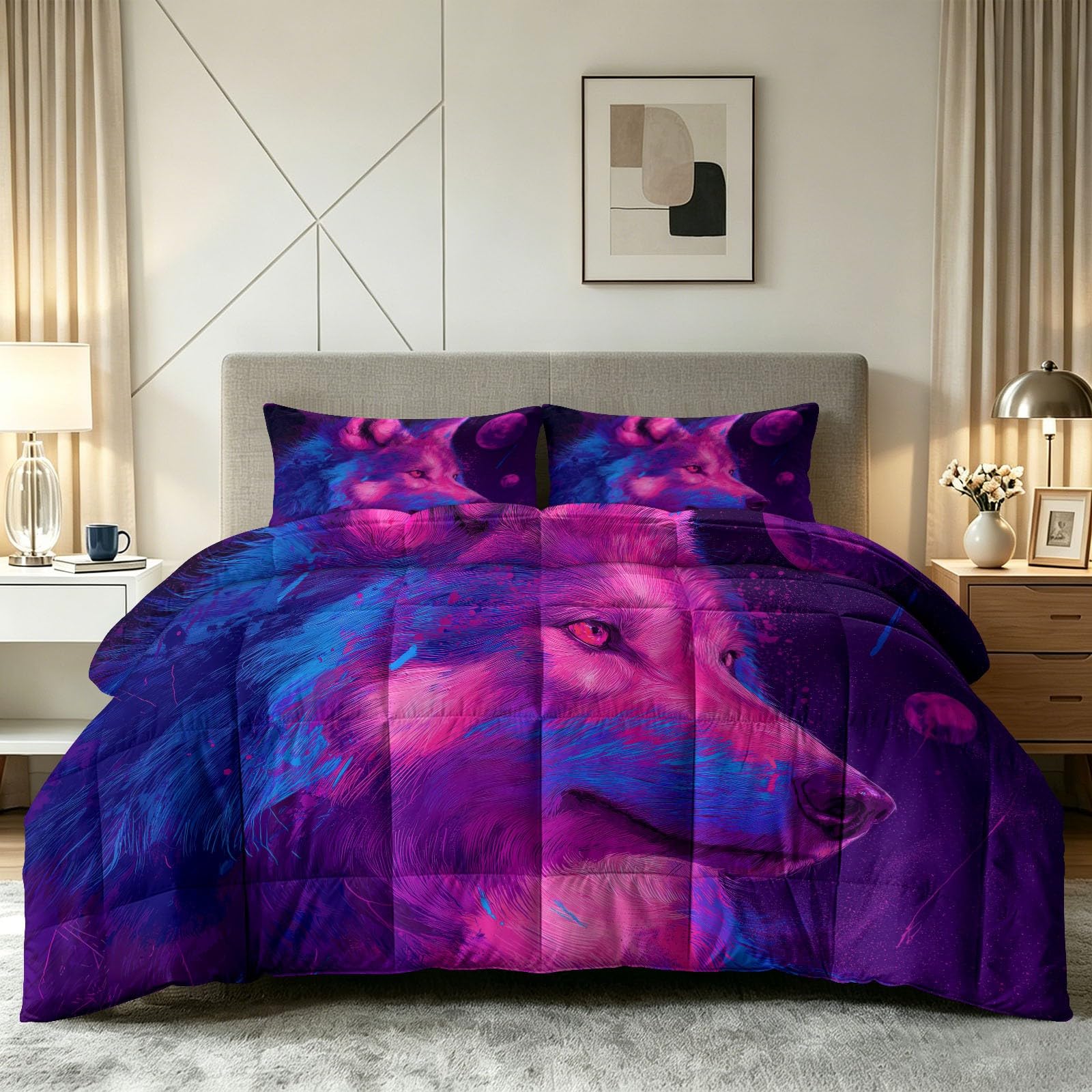 Edredón de verano de lobo místico para renovar el estilo de tu dormitorio este verano