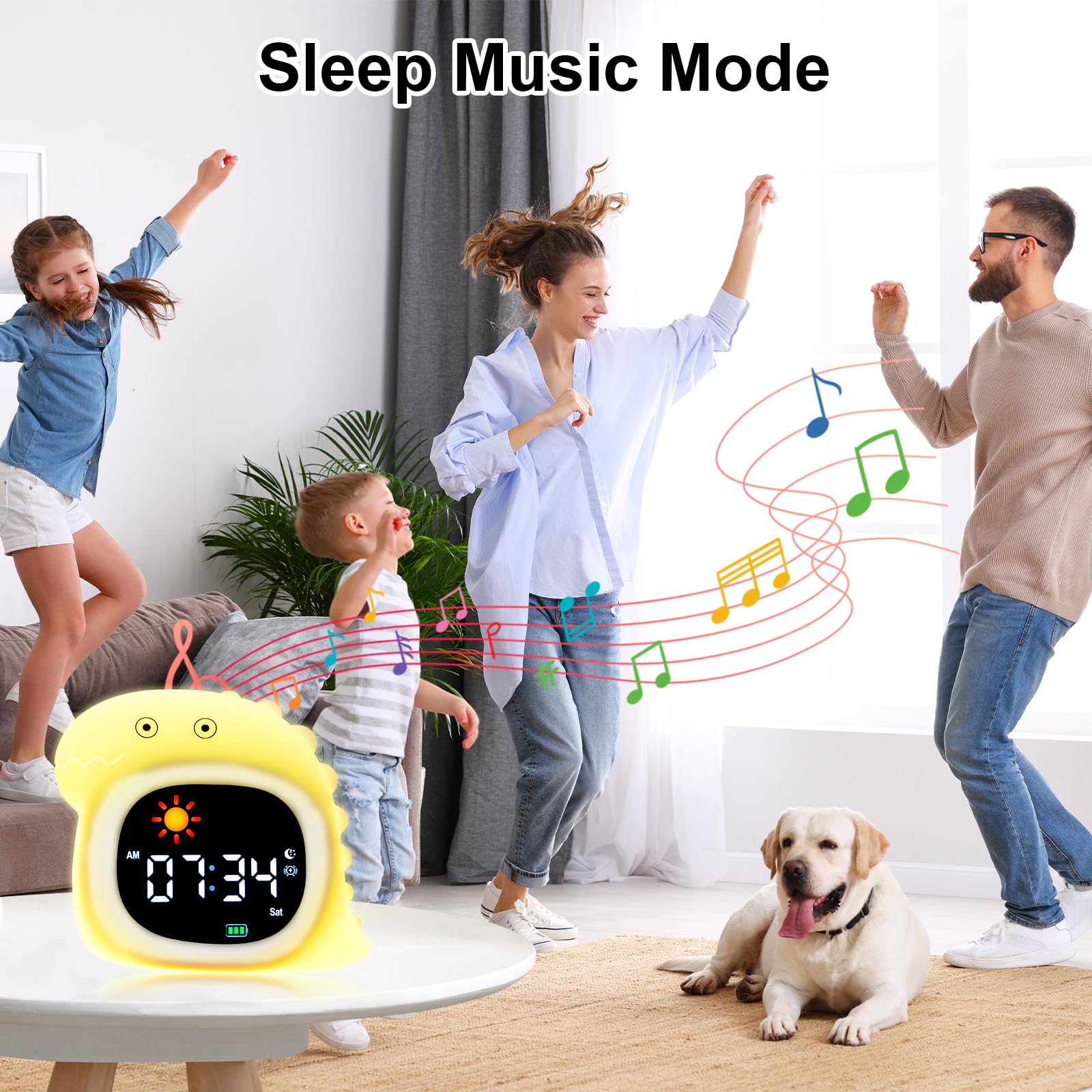 Sveglia per bambini, sveglia all'alba con luce notturna, display a LED con musica per dormire suoni rilassanti, funzione snooze, 12/24 ore, 6 luminosità regolabili per camera da letto