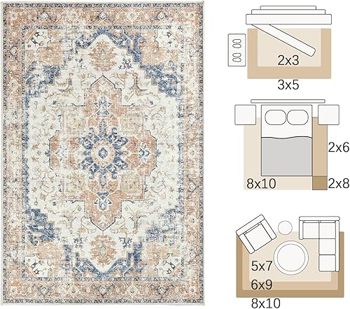 Miniatura 122 de jinchan Alfombra de Área 2x3 pies Alfombra Vintage de Entrada Lavable Bohemia Tapete Interior para Puerta Medallón Floral Tapete Pequeño para Puerta