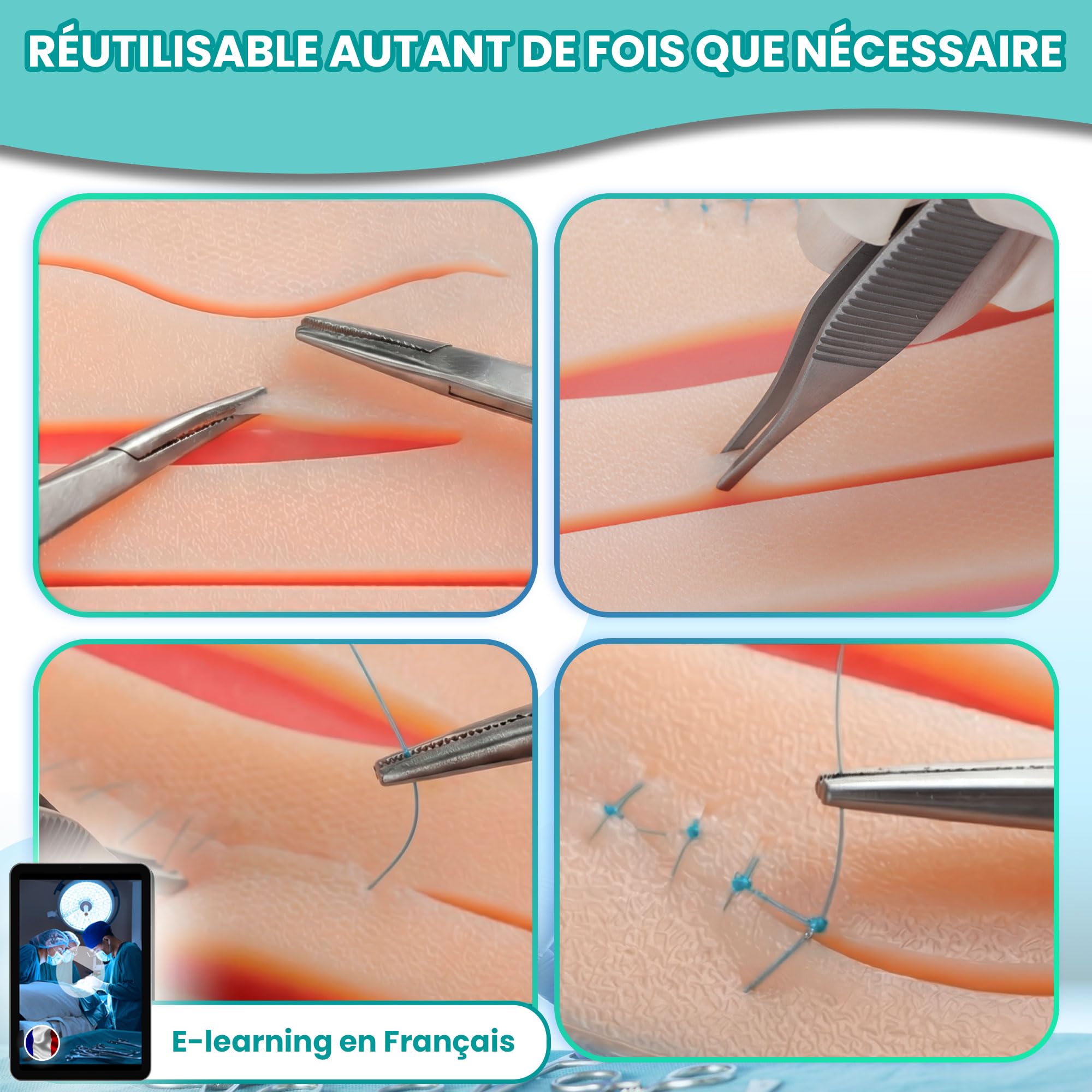 Kit de suture avec coussinet réaliste | Kit de suture chirurgicale complet, kit de suture infirmière, kit de suture chirurgicale pour pratiquer, kit sutures pour étudiants