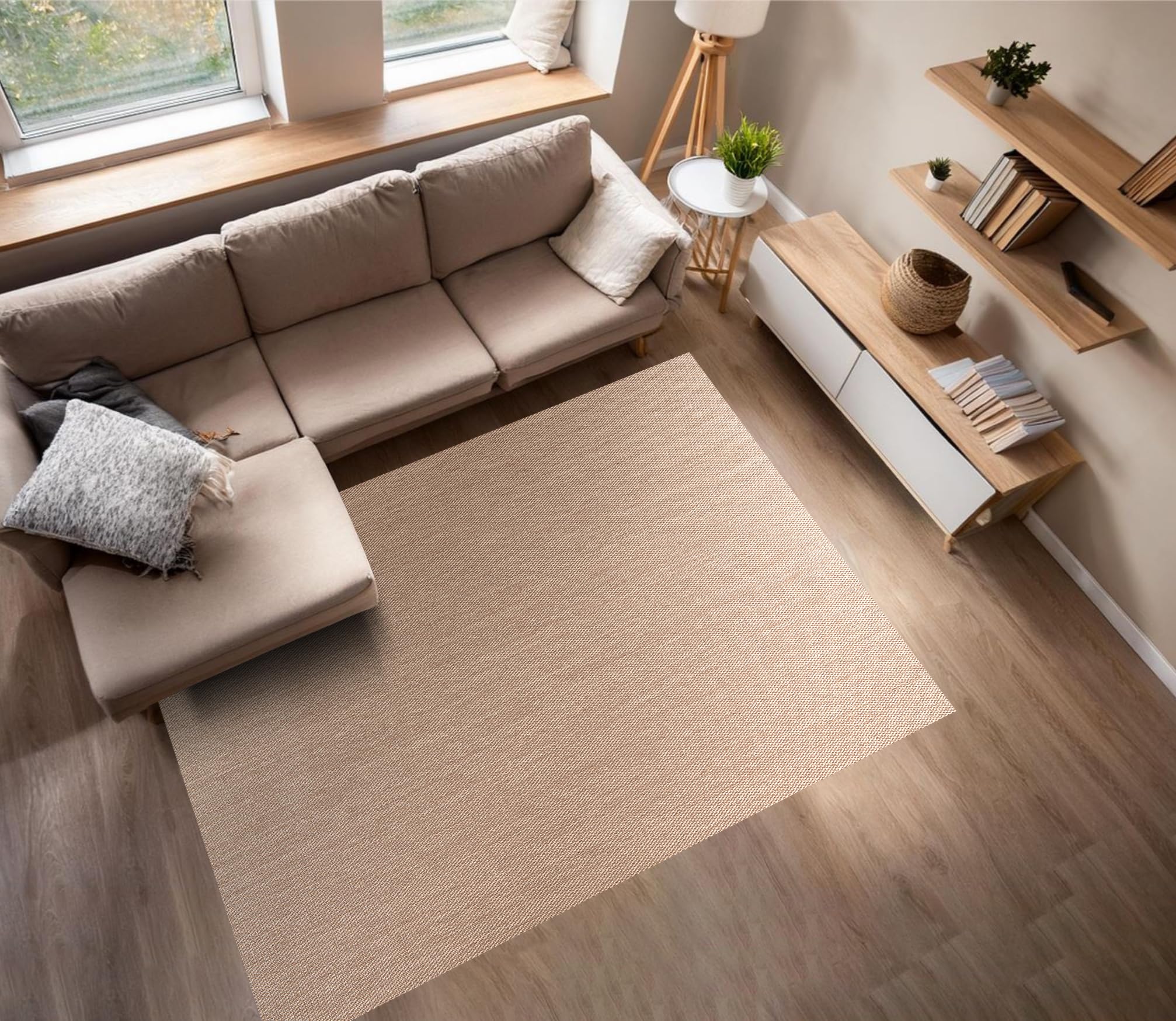 Tappeto Salotto Vinilico Antiscivolo, Lavabile e Resistente alle Macchie, Tessuto Intrecciato e Senza Pelo, Tappeto in Vinile Perfetto per Interni ed Esterni, STORESBASIC Beige 80x150
