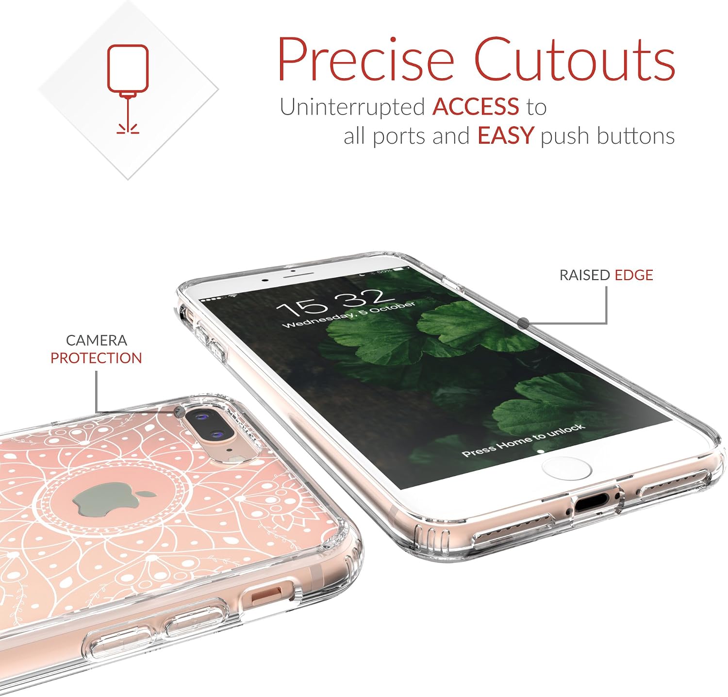 Crave iPhone 7 Plus Case, Clear Guard Protection Case for Apple iPhone 7 Plus (5.5 inch) - Henna Leafy Edition