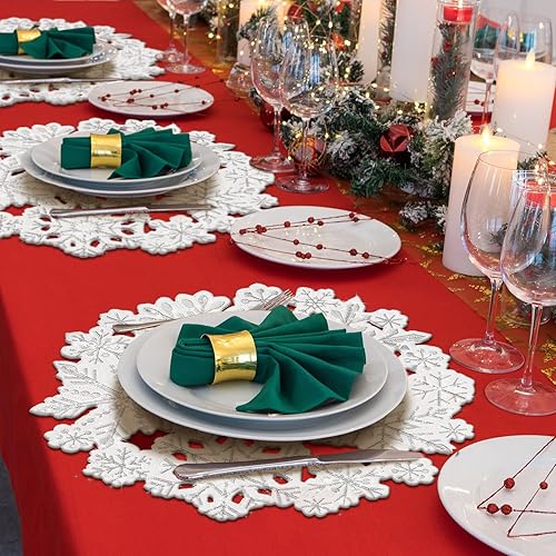 Miniatura 6 de Yingzhao 6 manteles individuales de Navidad con copos de nieve bordados, lavables, redondos, copos de nieve, para fiestas de Navidad, vacaciones,