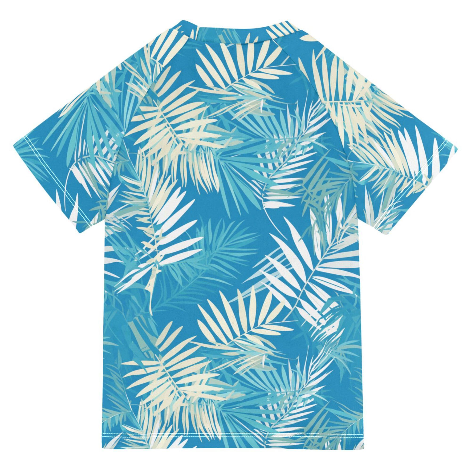 Palm Leaves Tropical Bathing Suit Kids Short Sleeves Baseball Shirts Swimwear Beach Tops 3T