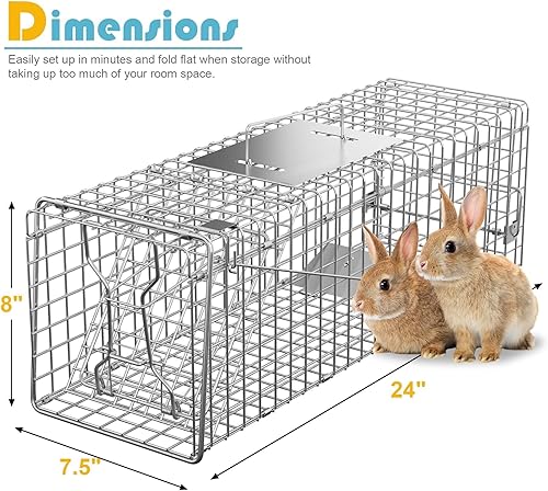 Miniatura 11 de ZENY Trampa de jaula de animales vivos de 32 x 12.5 x 12 pulgadas con puerta de hierro, jaula de acero para conejos, gatos callejeros, ardillas
