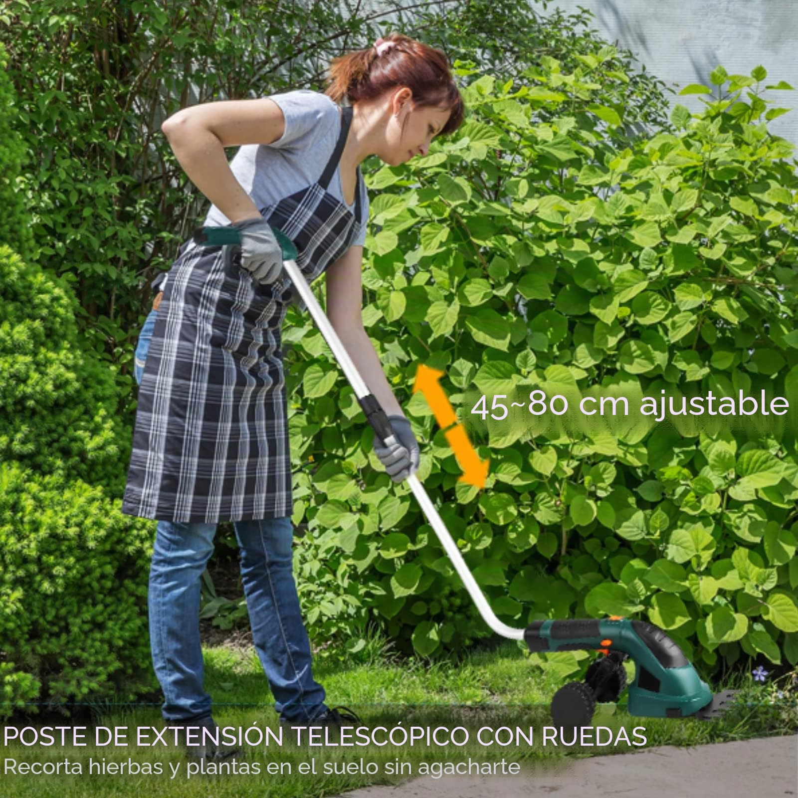LIFERUN Tijeras de Césped con Batería 7,2 V, 2000 mAh, 2 en 1 Tijeras de Césped con Mango Telescópico, Batería Recargable y Cargador, para Césped de Jardín, desherbar, árboles, Verde Oscuro