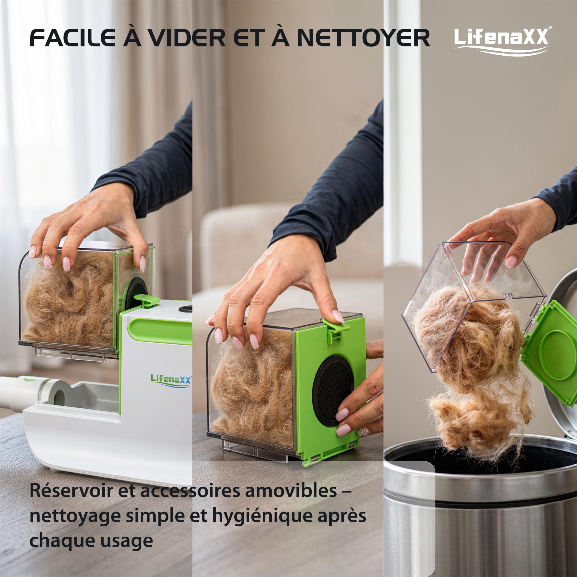Lifenaxx Tondeuse Animale 6-en-1 avec Aspiration – Kit Toilettage pour Chiens & Chats, Silencieuse, Tondeuse avec 6 Sabots, Brosse Démêlante, Brosse de Massage, Collecteur à Poils 1,5L - LX-052