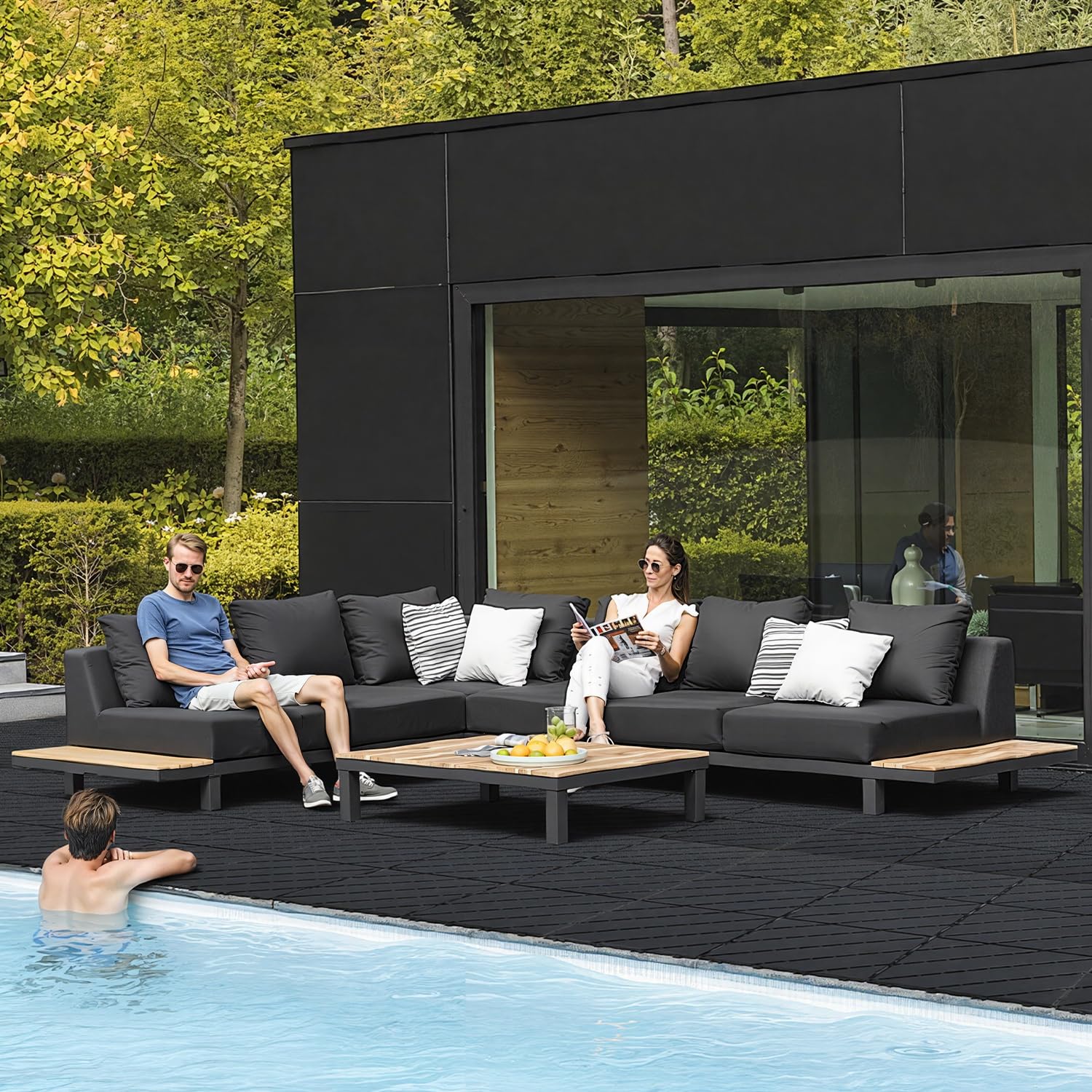 Piastrelle per terrazze, 30 x 30 cm, 22 pezzi, 2 m², per balcone, sistema a incastro a click, in plastica, resistenti alle intemperie, per giardino, balcone, terrazza (antracite)