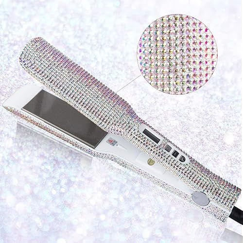 Miniatura 6 de Alisador de cabello con diamantes (480 ), plancha plana profesional de titanio, plancha plana de 1.75 pulgadas de ancho para cabello grueso, regalo