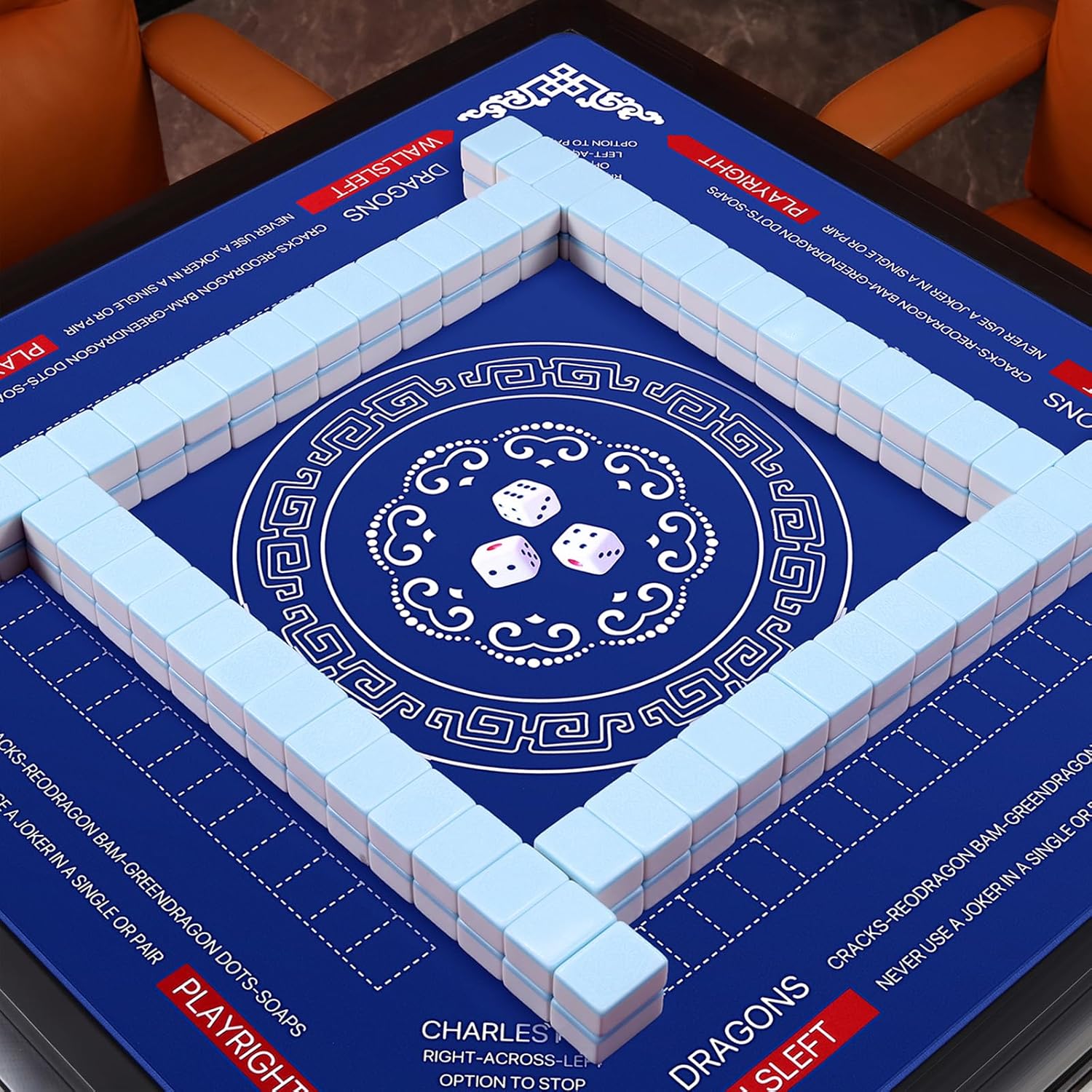 Mahjong Mat, 32.4 * 32.4 Inch Anti-Slip Noise Reduction Mahjong Table Mat for Poker/Board/Card/Tile Games, Dominoes (Navy Blue)