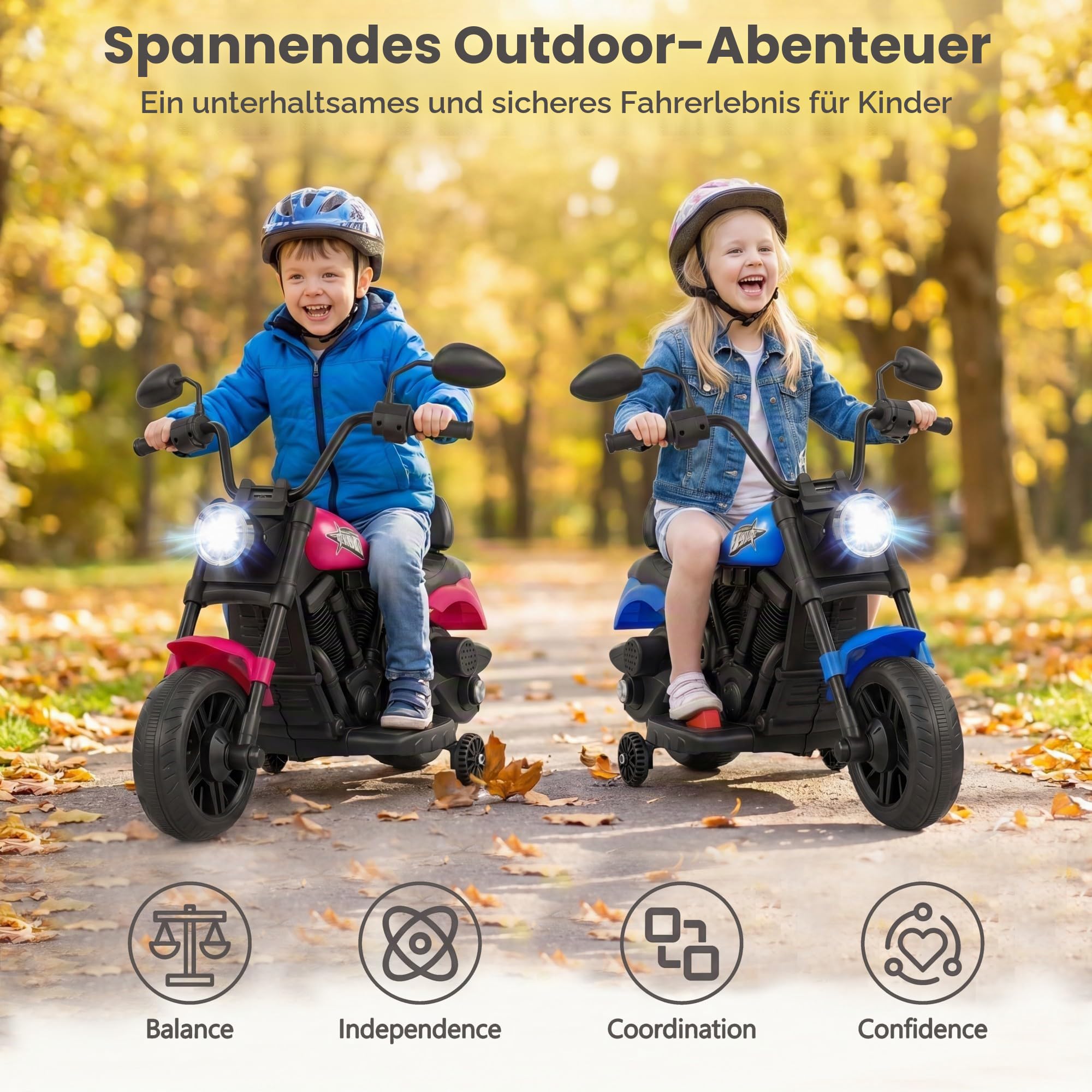 KOMFOTTEU 6V Kindermotorrad, Elektromotorrad mit Musik & LED-Scheinwerfer, 2,4 km/h, Elektro Motorrad mit 2 Stützrädern, bis zu 30 kg belastbar, für Kinder ab 3 Jahren (Rosa)