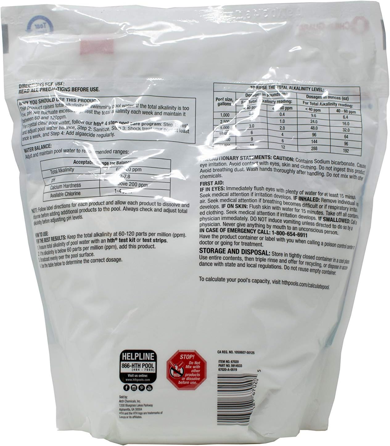 HTH 67043 Alkalinity Up Balancer for Swimming Pools, 5 lbs : Patio, Lawn & Garden