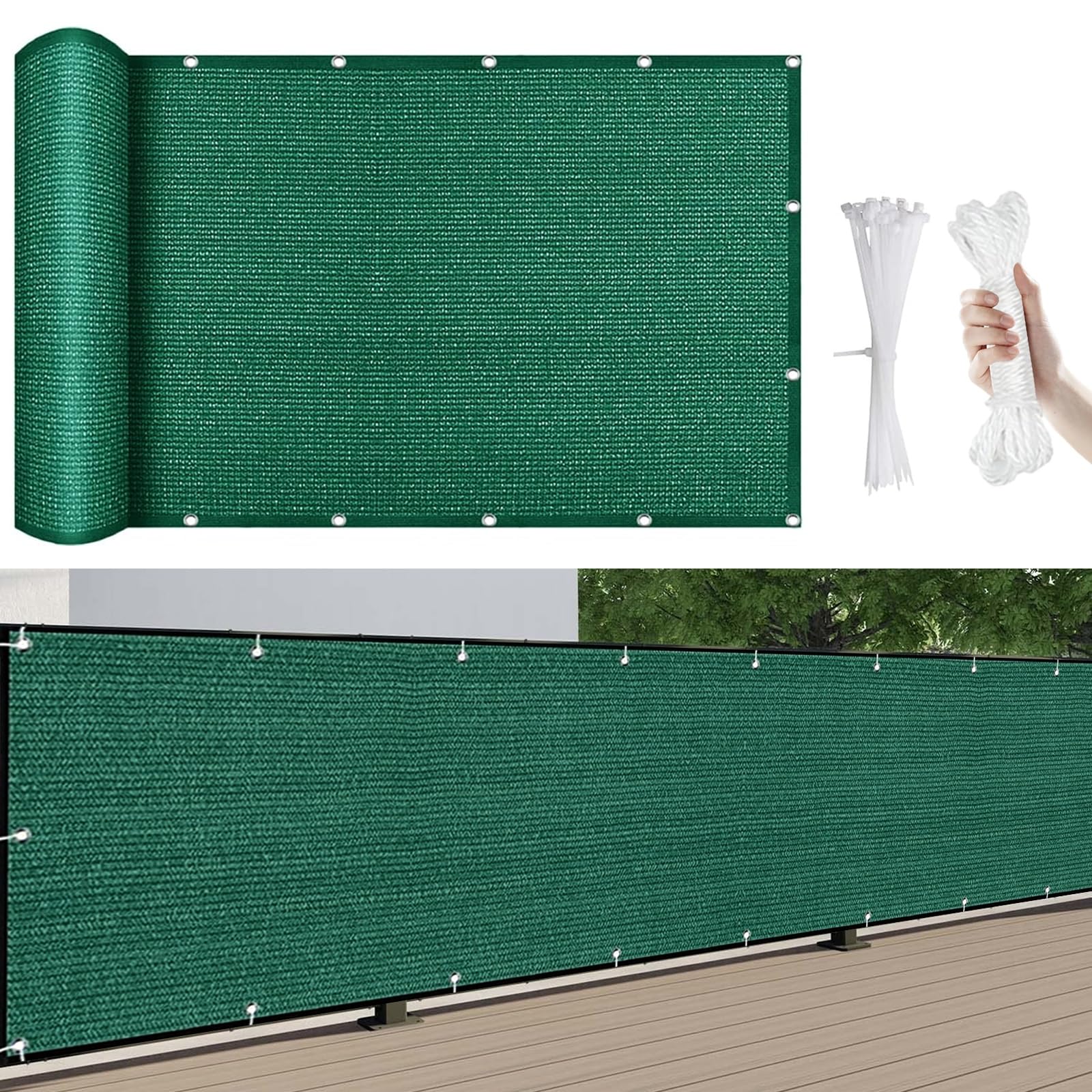 Garden Privacy Screen 900 x 185 cm Windproof,Anti-Ultraviolet, Balcony Privacy Screen Cover Balcony Cover Shading Net, for Balcony Terrace, Dark Green